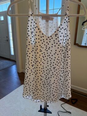 LOFT White Camisole with Black Star Print